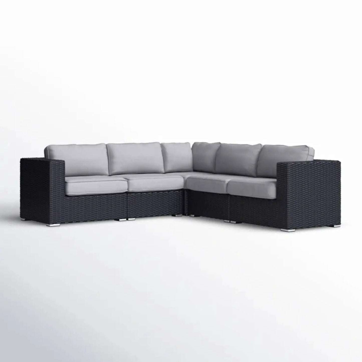 Luxurious wicker patio sectional with light gray Sunbrella cushions, dark weave on Tampa Home & Garden Store