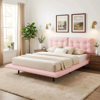 Queen Size Upholstered Bed Frame with Led Lights