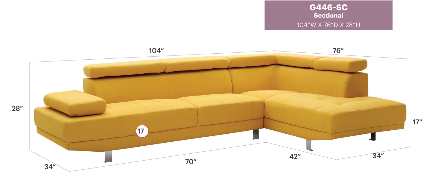 Riveredge Comfort Sectional yellow fabric stationary sofa with chaise by HouseOfZazla on Tampa Home & Garden Store