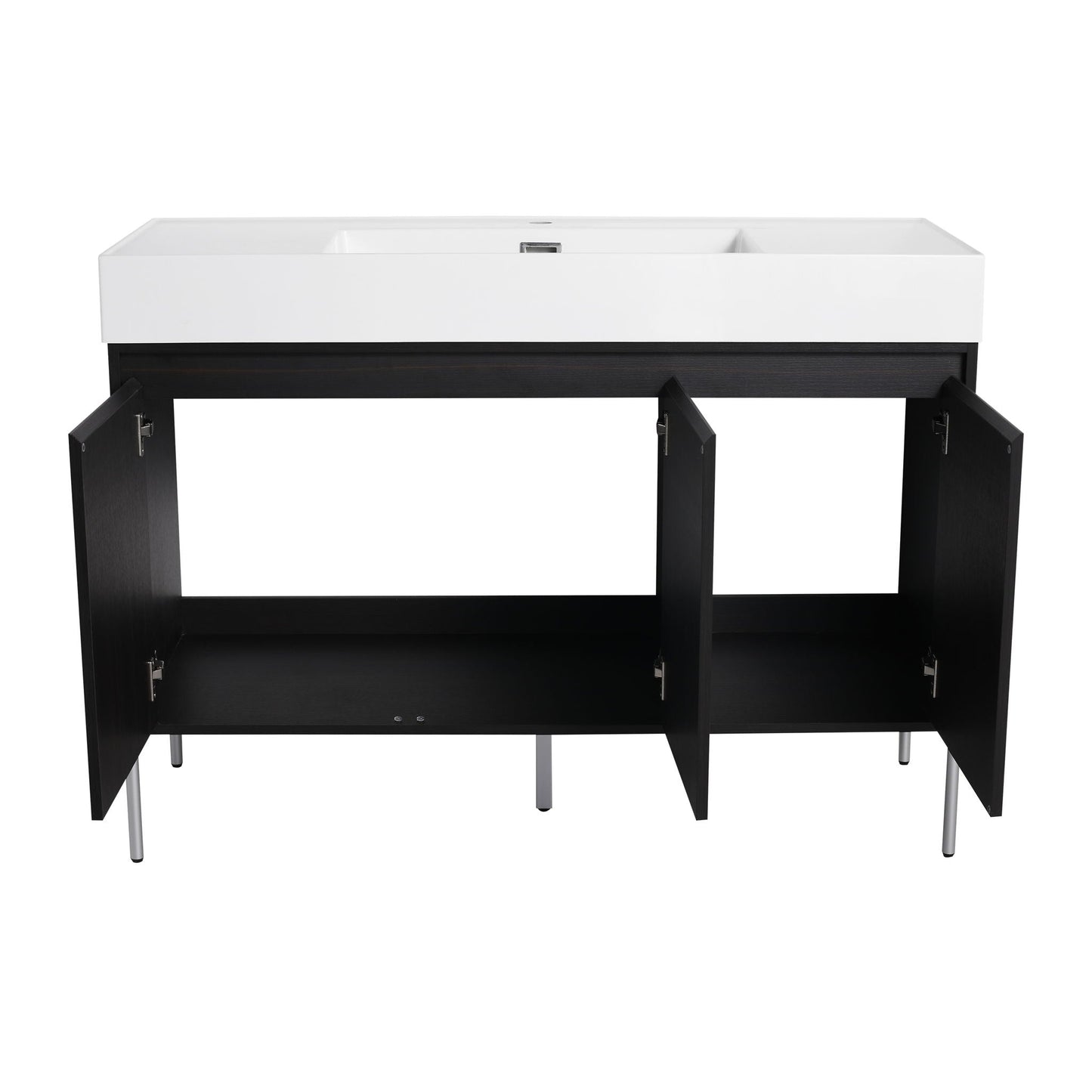 Freestanding bathroom vanity with resin sink and storage cabinet, white top and black base on Tampa Home & Garden Store