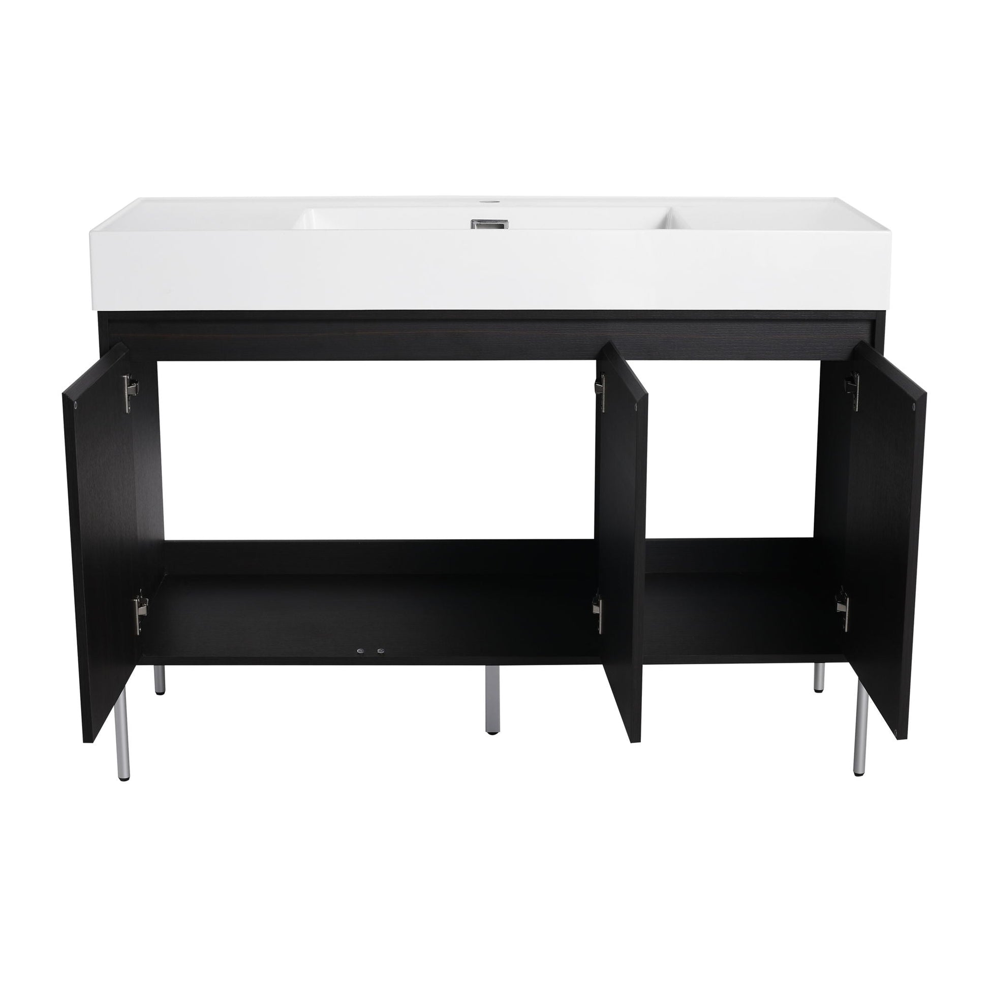 Freestanding bathroom vanity with resin sink and storage cabinet, white top and black base on Tampa Home & Garden Store
