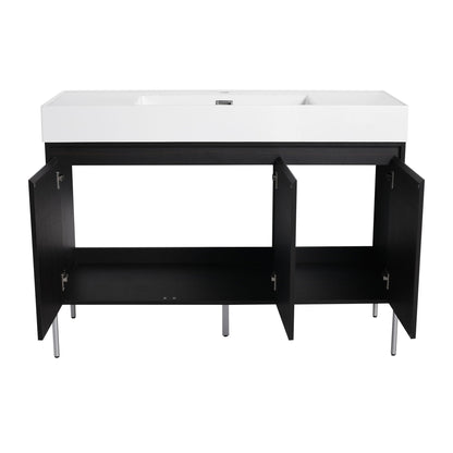 Freestanding bathroom vanity with resin sink and storage cabinet, white top and black base on Tampa Home & Garden Store