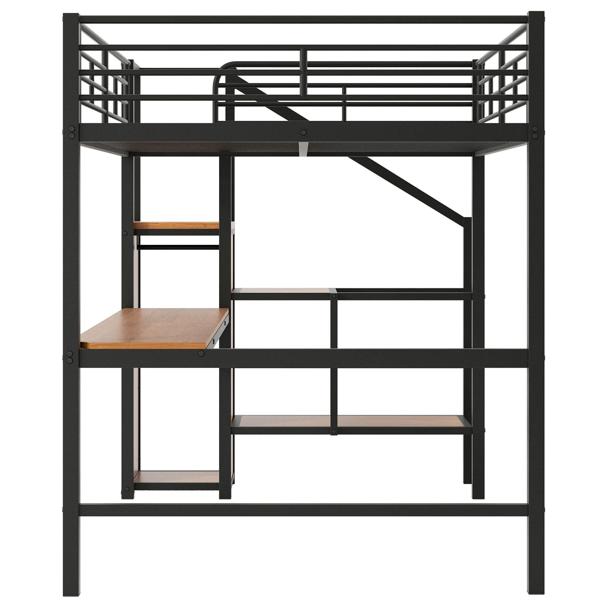 Loft bed with desk and storage staircase in black metal with wooden stairs and LED light on Tampa Home & Garden Store