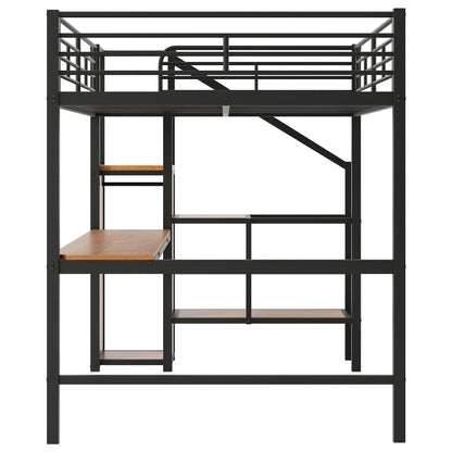 Loft bed with desk and storage staircase in black metal with wooden stairs and LED light on Tampa Home & Garden Store