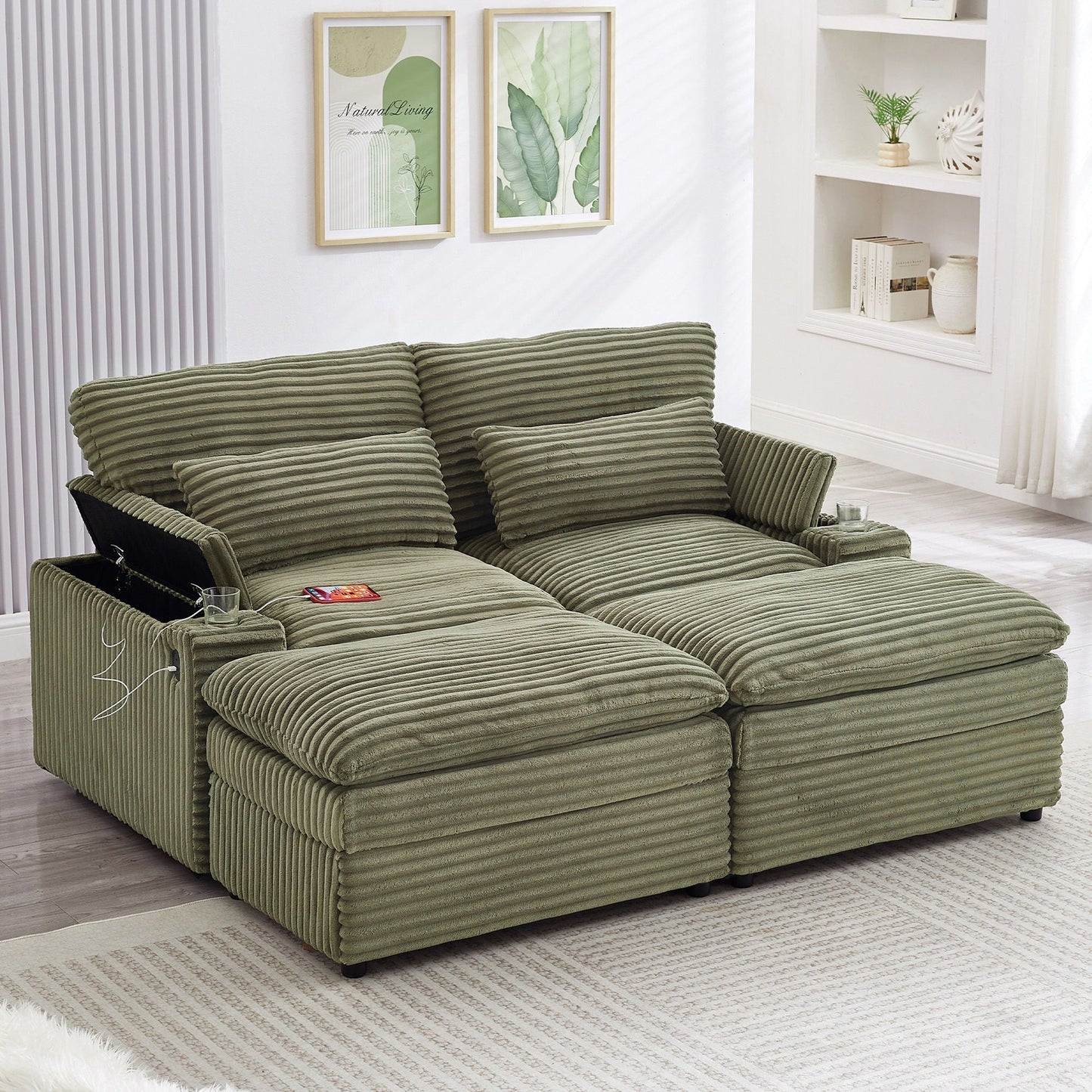 Convertible Loveseat With Usb and Storage Sofa