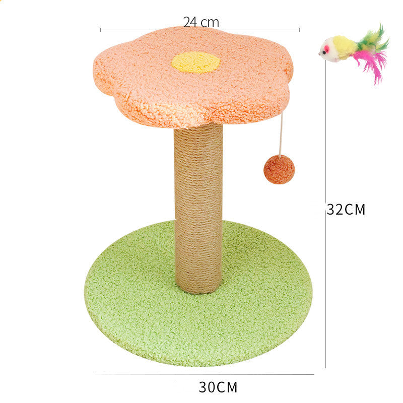 Grinding Claws And Teasing Cat Toys: orange top scratch post on green base with ropewrapped column on Tampa Home & Garden Store
