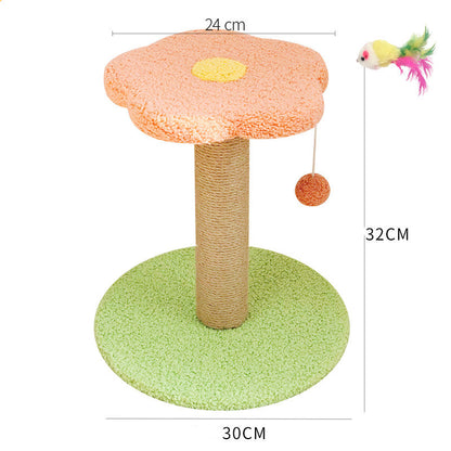 Grinding Claws And Teasing Cat Toys: orange top scratch post on green base with ropewrapped column on Tampa Home & Garden Store