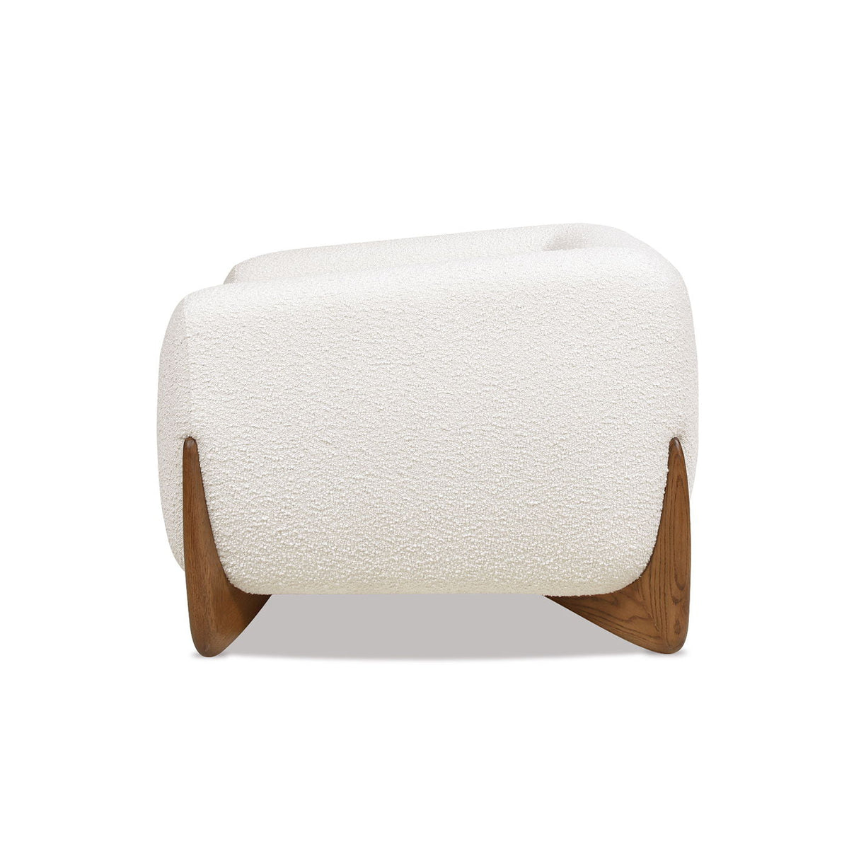 Sherpa arm chair with white textured upholstery and wooden tapered legs on Tampa Home & Garden Store
