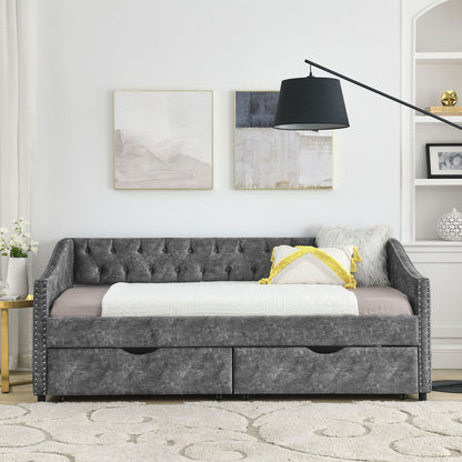 Upholstered Tufted Daybed with Storage Drawers
