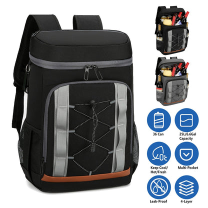 GemGear 36-Can leakproof cooler backpack in black with gray zippers and front bungee on Tampa Home & Garden Store