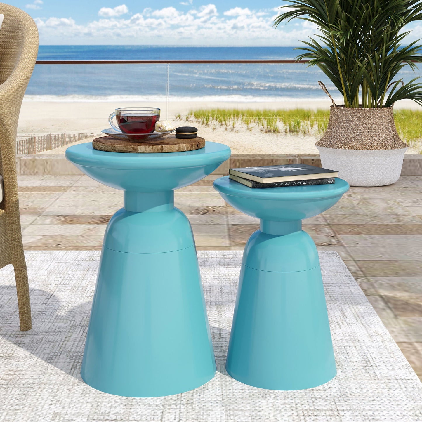 Serenita outdoor side tables with flared design turquoise finish set of 2 on Tampa Home & Garden Store
