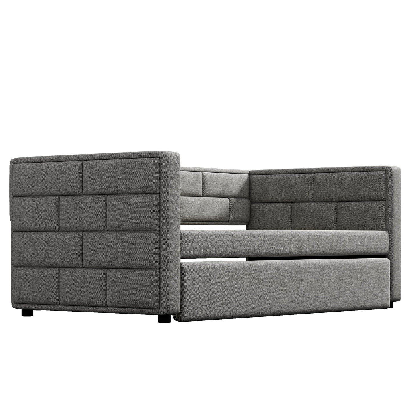 HouseOfZazla upholstered twin daybed with trundle, gray fabric, padded back and sides on Tampa Home & Garden Store