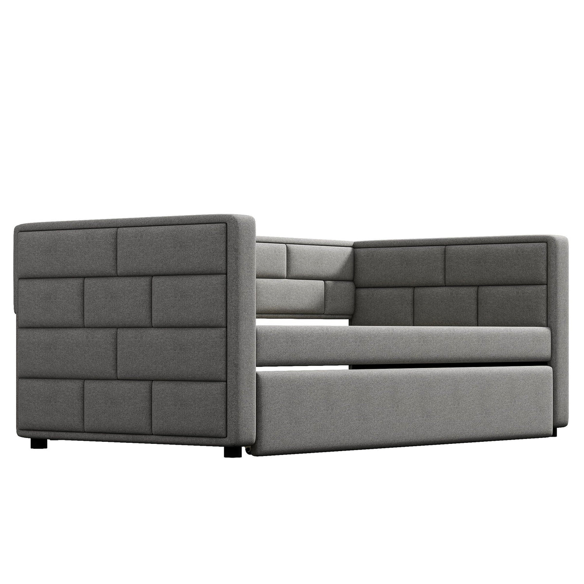 HouseOfZazla upholstered twin daybed with trundle, gray fabric, padded back and sides on Tampa Home & Garden Store