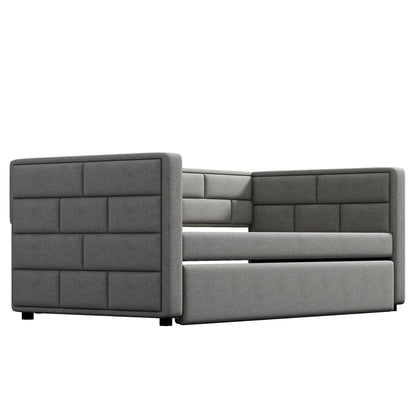 HouseOfZazla upholstered twin daybed with trundle, gray fabric, padded back and sides on Tampa Home & Garden Store