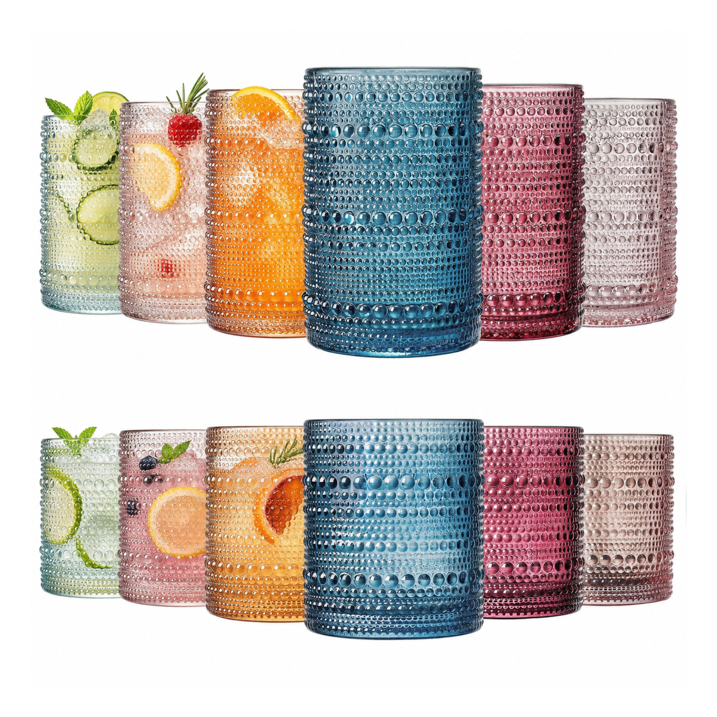 Tonal Hobnail Highball and Lowball Glass Set 12