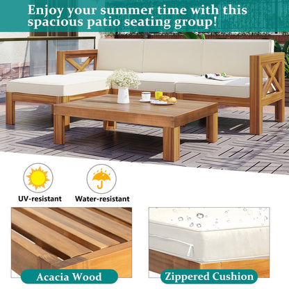 Acacia Wood Outdoor Patio Sectional Sofa Set