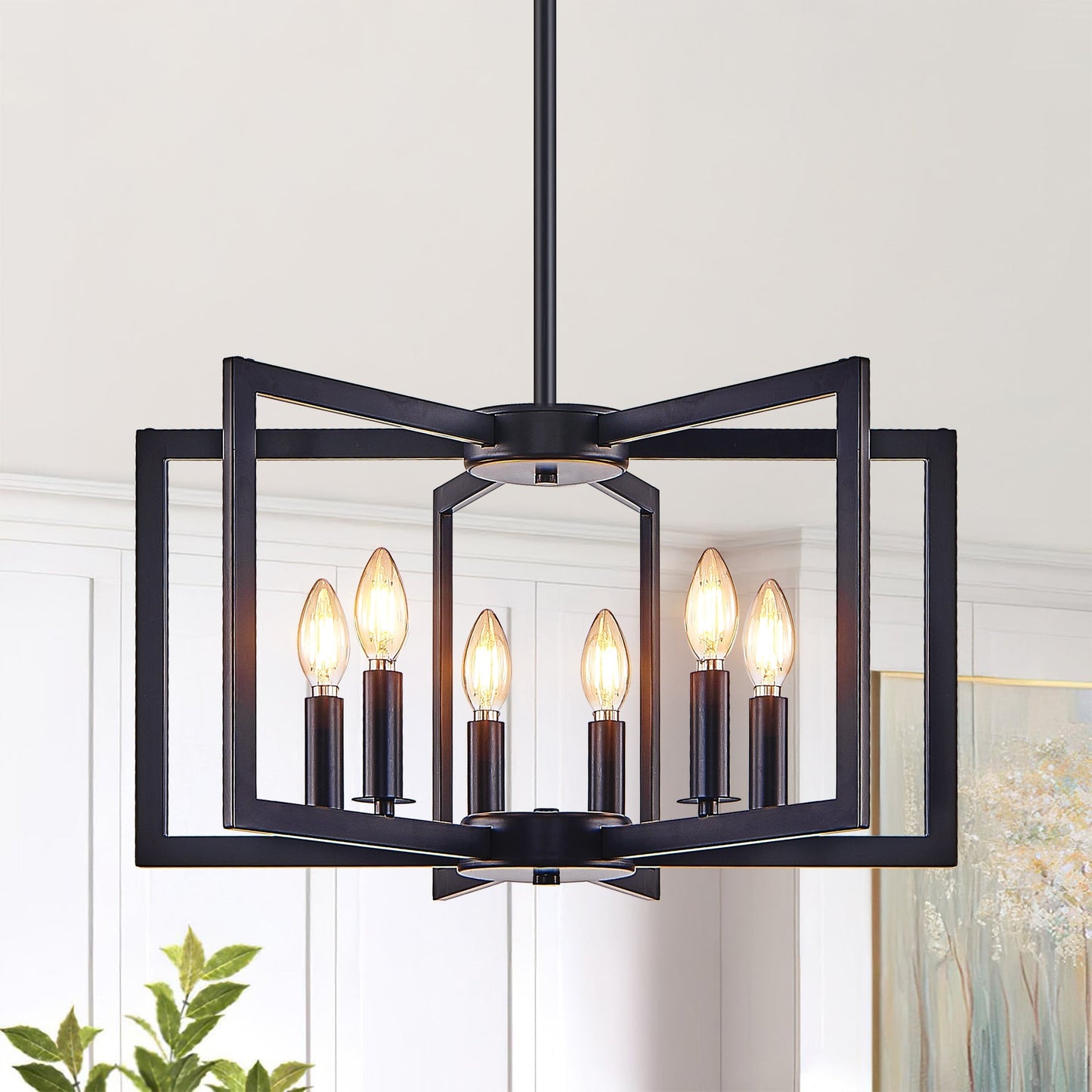 22' Modern Black Geometric 6-Light Chandelier industrial metal pendant light on Tampa Home & Garden Store
