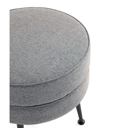 Bailey Accent Ottoman round upholstered ottoman in grey textured fabric with black metal legs on Tampa Home & Garden Store
