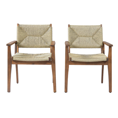 Durable outdoor dining chairs with acacia wood frame and wicker seat; pair by HouseOfZazla on Tampa Home & Garden Store