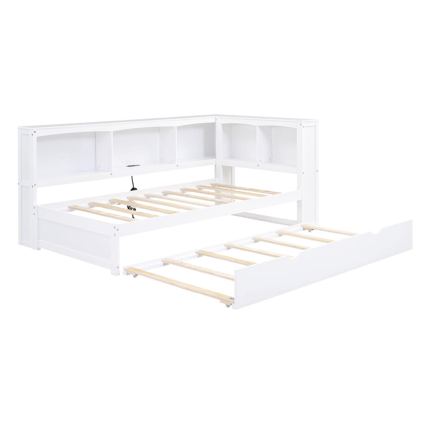 White daybed with trundle and storage cabinets, wooden slat bed base on Tampa Home & Garden Store
