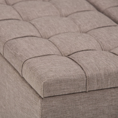 Harrison Tufted Lift Top and Storage Ottoman in taupe linen fabric with stitched tufting on Tampa Home & Garden Store