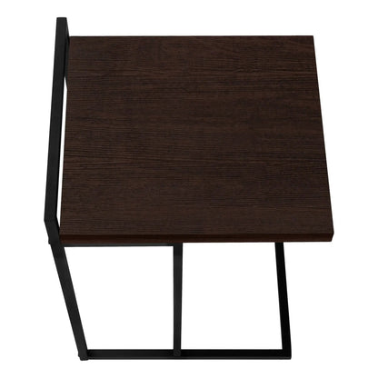 Accent Table, C-Shaped, dark walnut wood top with black metal frame, Unique Piece Furniture on Tampa Home & Garden Store
