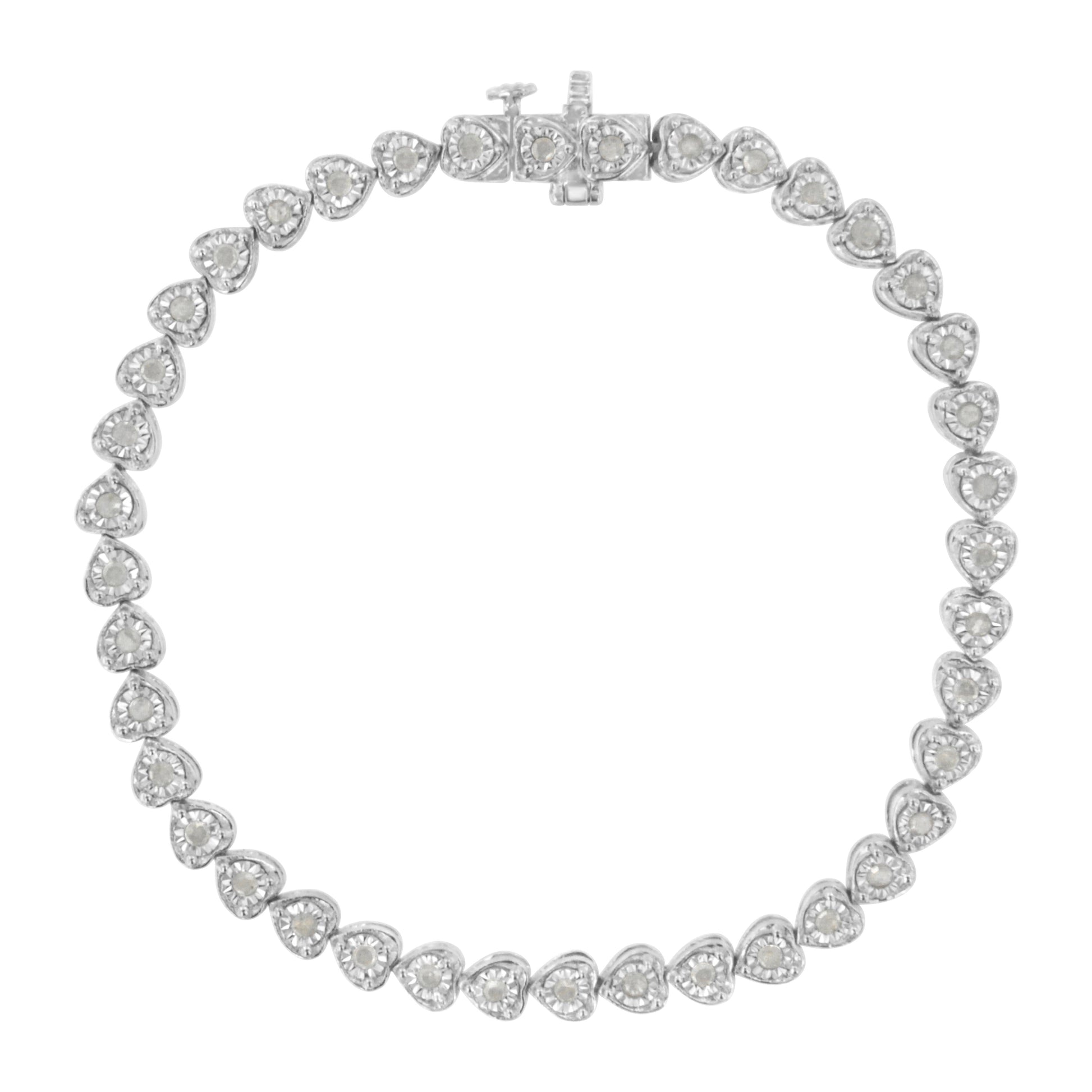 Sterling silver heart-link diamond tennis bracelet, 7 inch, I-J color, I2-I3 clarity on Tampa Home & Garden Store