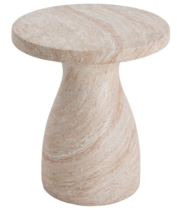 Travertine side table round top with curved pedestal lightweight outdoor furniture by HouseOfZazla on Tampa Home & Garden Store