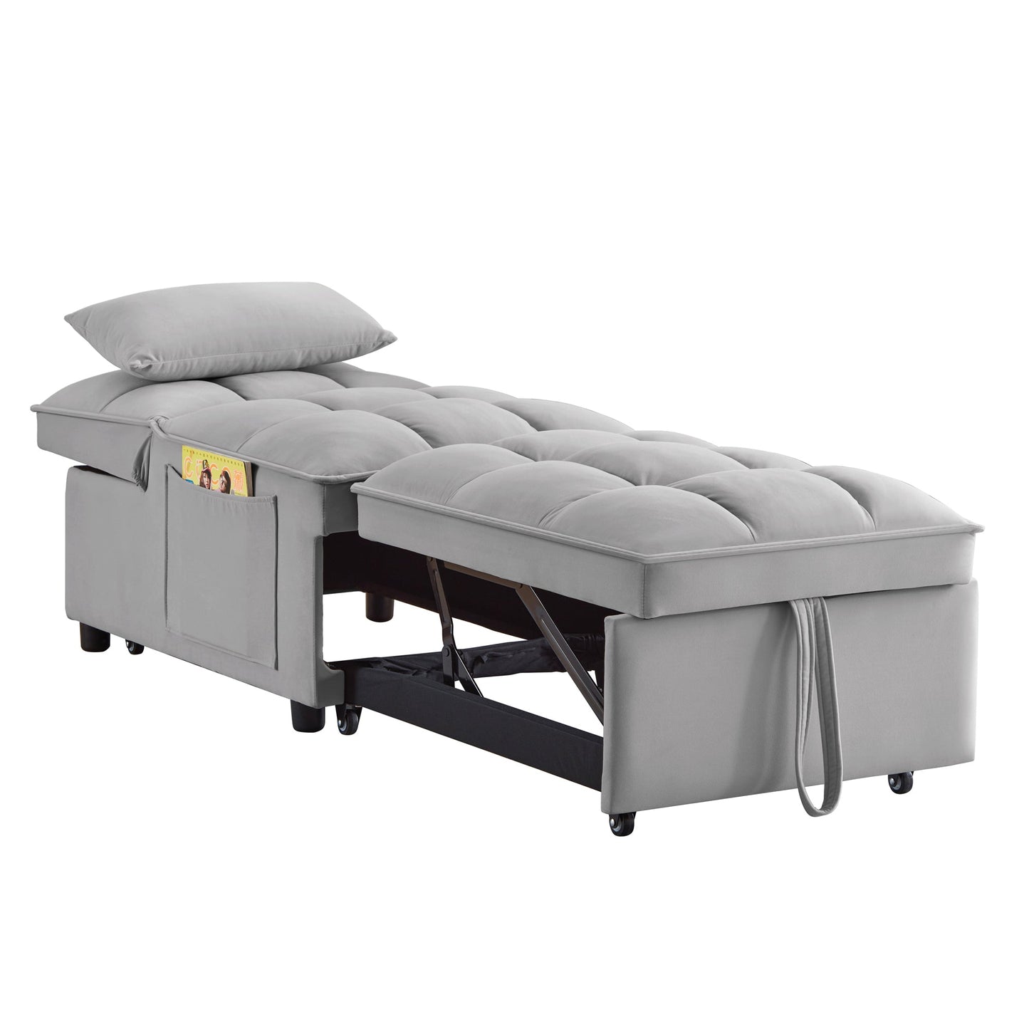 Gray 4-in-1 sofa bed with storage pockets and pillow, single unit on Tampa Home & Garden Store