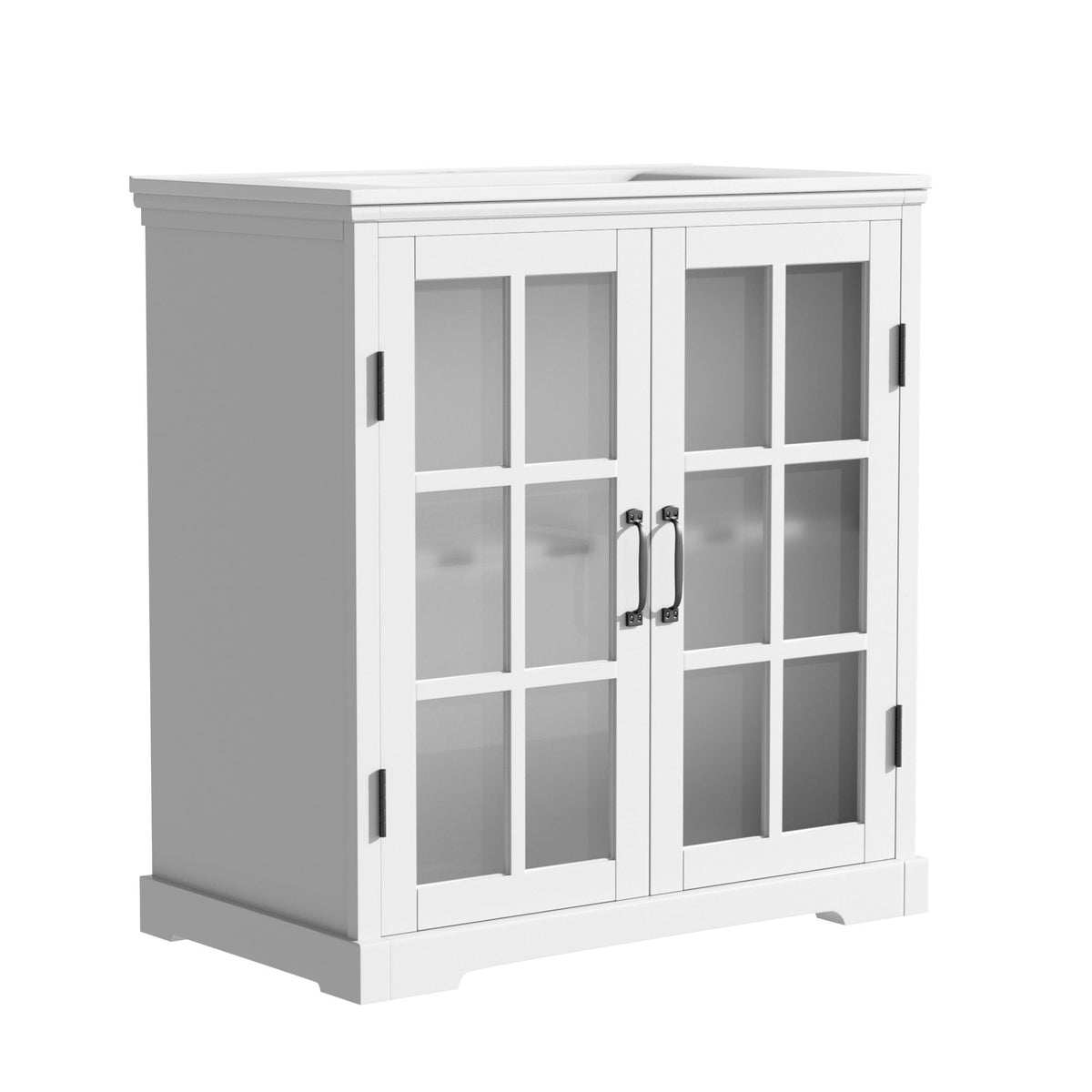 White modern bathroom vanity with ceramic sink and tempered blurred glass doors by HouseOfZazla on Tampa Home & Garden Store