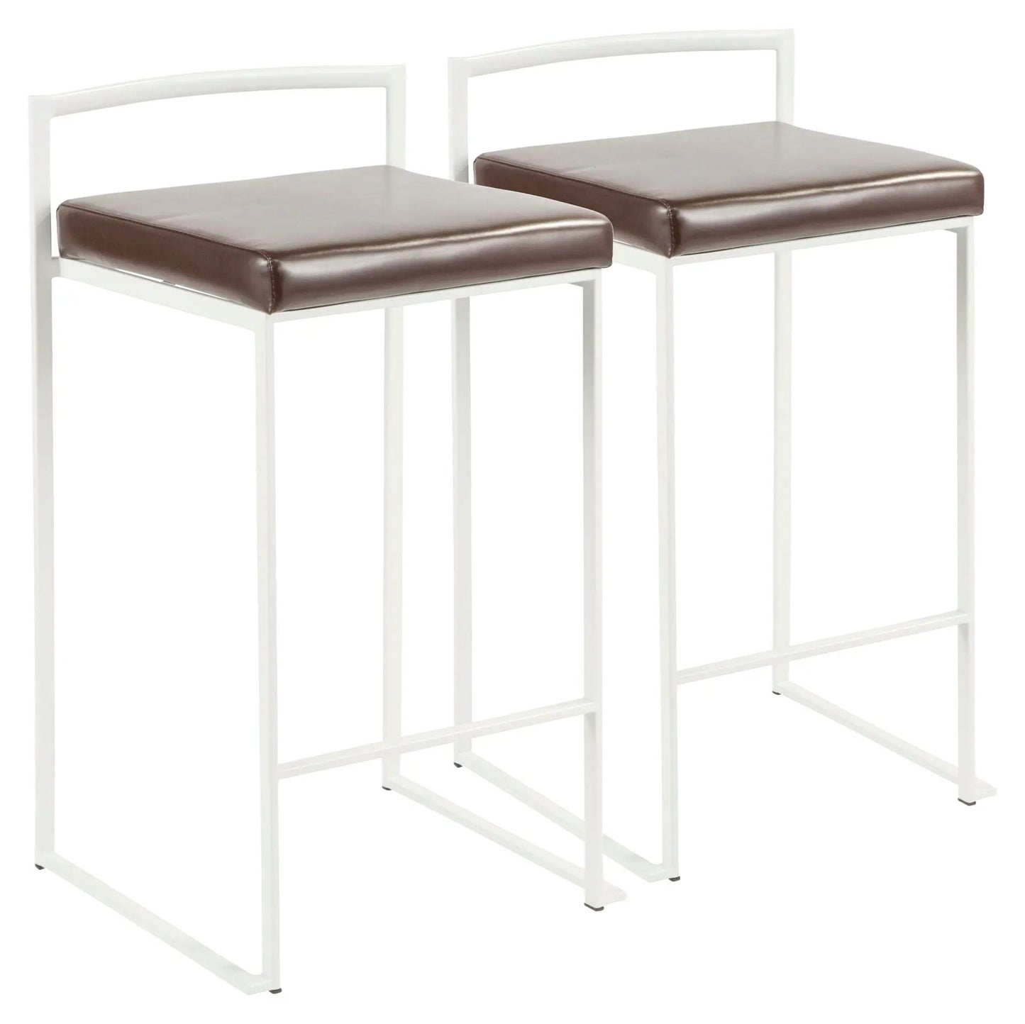 Fuji stackable counter stools, white frames with brown faux leather cushions, set of 2 on Tampa Home & Garden Store