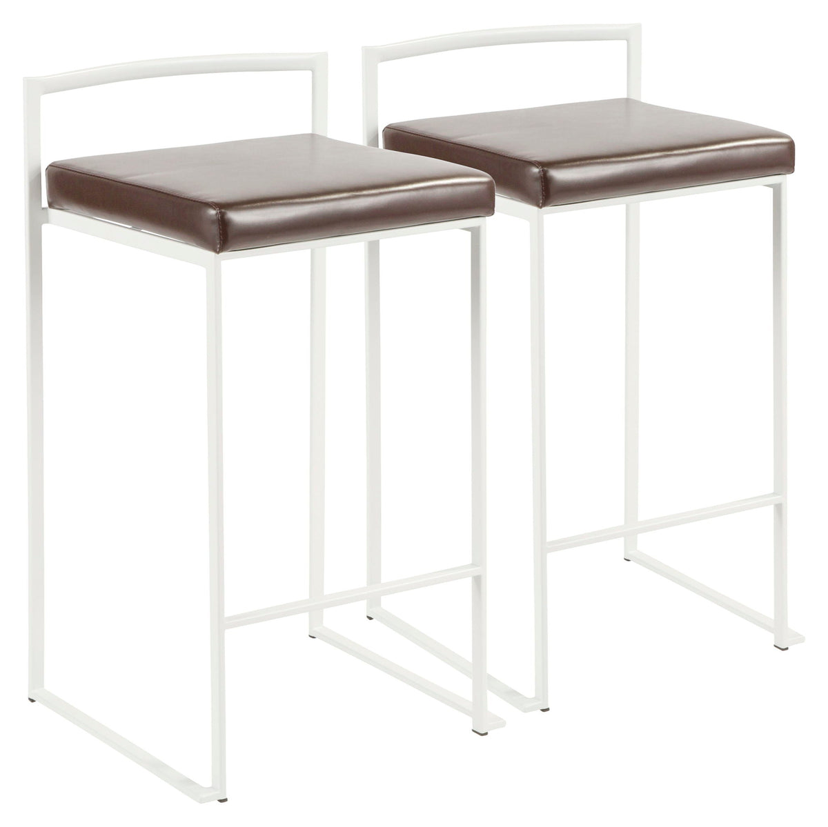 Stackable counter stools with padded brown seats and white frame set of 2 HouseOfZazla on Tampa Home & Garden Store