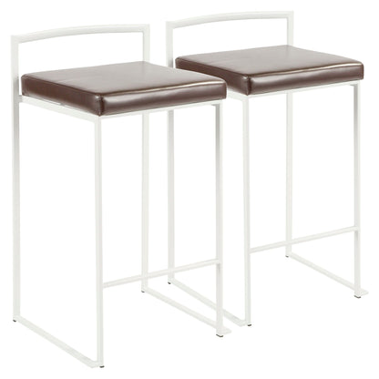 Stackable counter stools with padded brown seats and white frame set of 2 HouseOfZazla on Tampa Home & Garden Store