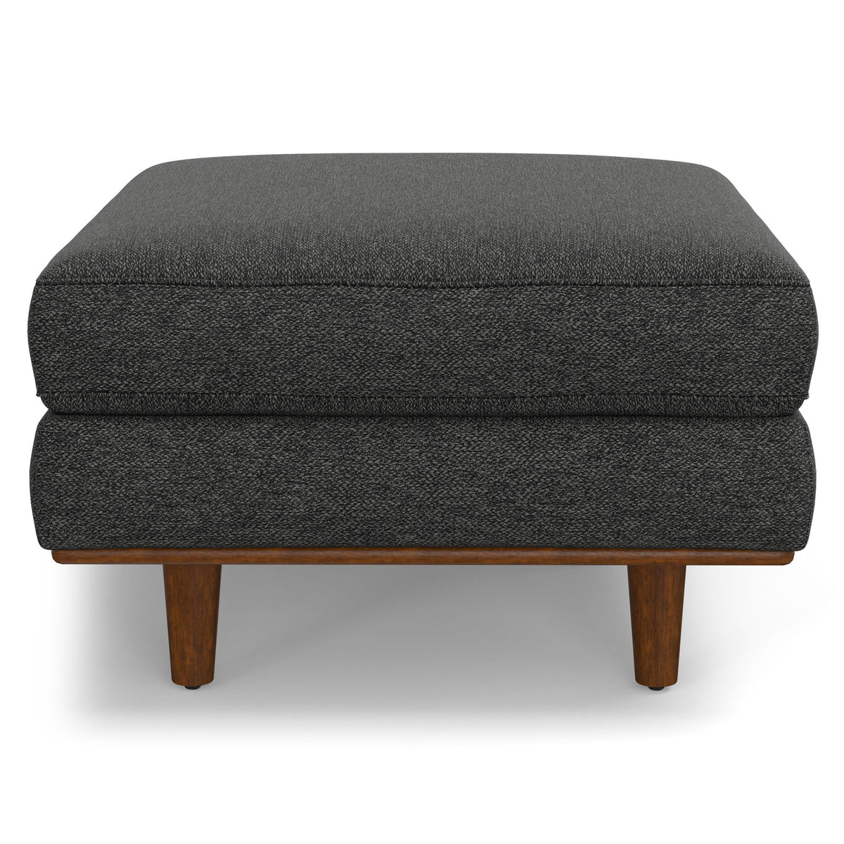 Morrison Handcrafted Ottoman upholstered in charcoal textured fabric with wooden legs on Tampa Home & Garden Store