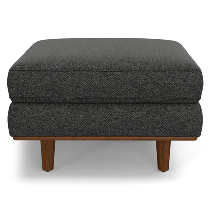 Morrison Handcrafted Ottoman upholstered in charcoal textured fabric with wooden legs on Tampa Home & Garden Store