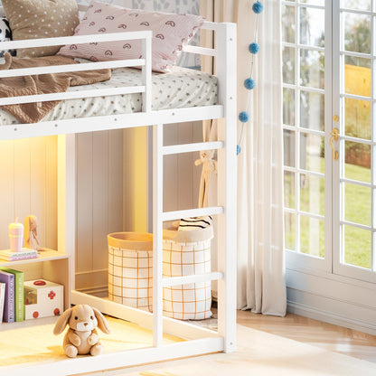 Twin Over Twin Bunk Bed with Storage Shelves and Drawers white wood frame by HouseOfZazla on Tampa Home & Garden Store