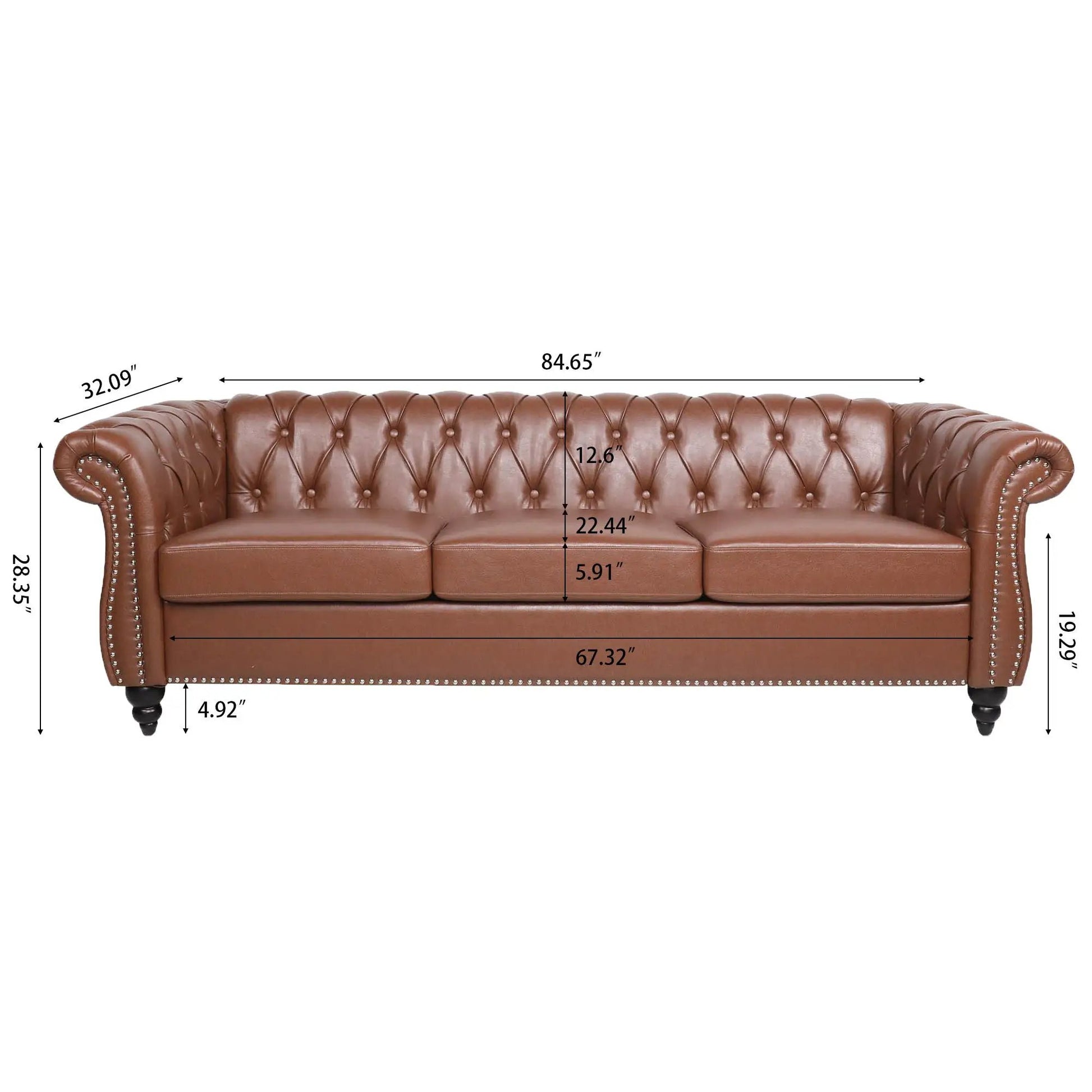 Rolled Arm Chesterfield 3 Sofa leather tufted with nailhead trim Unique Piece Furniture on Tampa Home & Garden Store