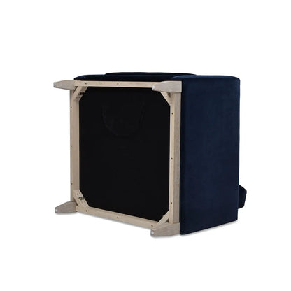 Knox Modern Farmhouse Arm Chair in navy velvet with light wood frame on Tampa Home & Garden Store
