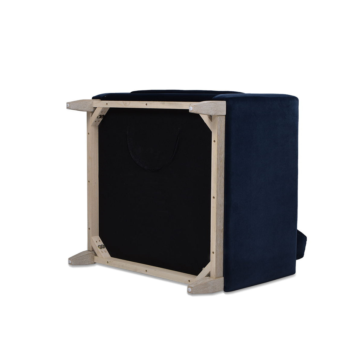Modern Farmhouse Arm Chair with Reversible Cushions by HouseOfZazla, navy fabric, wood frame on Tampa Home & Garden Store