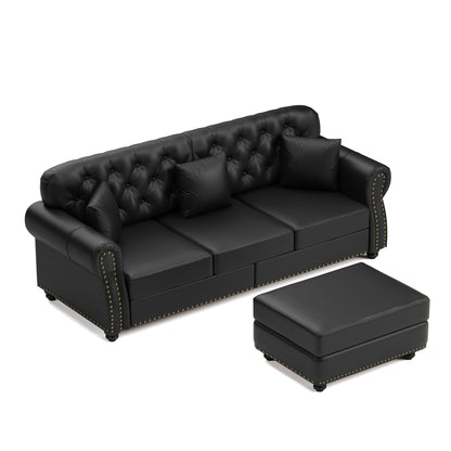 Upholstered Sofa with Nailhead and Ottoman