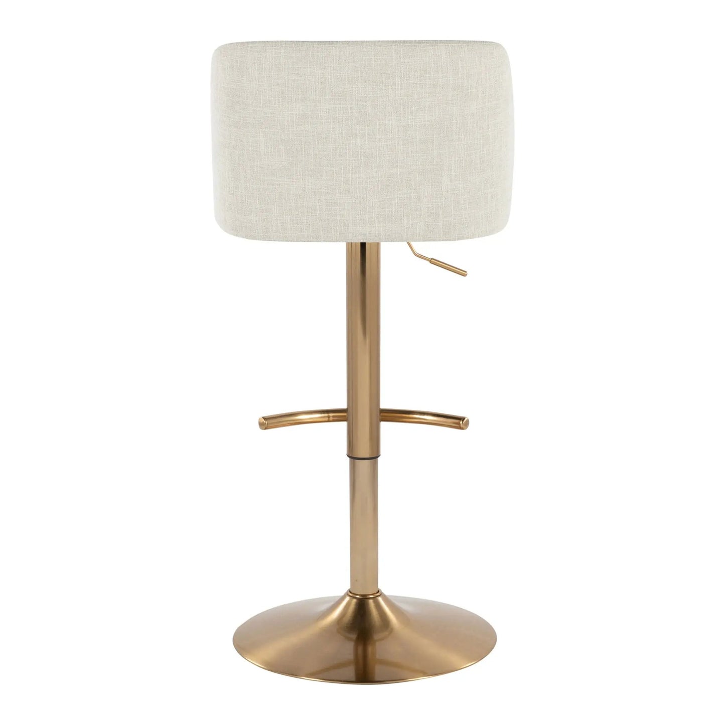 Toriano contemporary adjustable barstool set of 2 in beige fabric with brass base and swivel on Tampa Home & Garden Store
