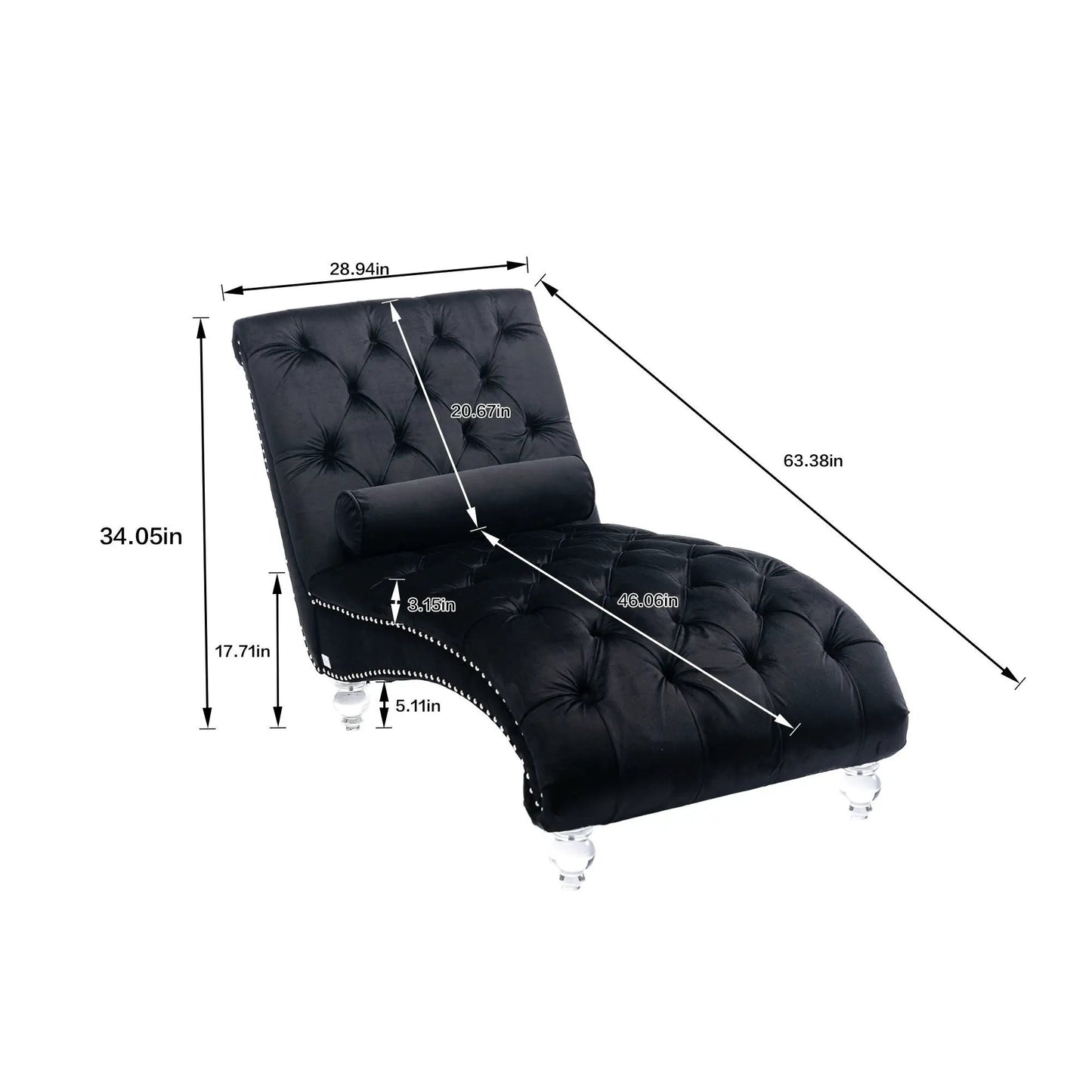 Indoor Chaise Lounge With Button Tufted Pillow