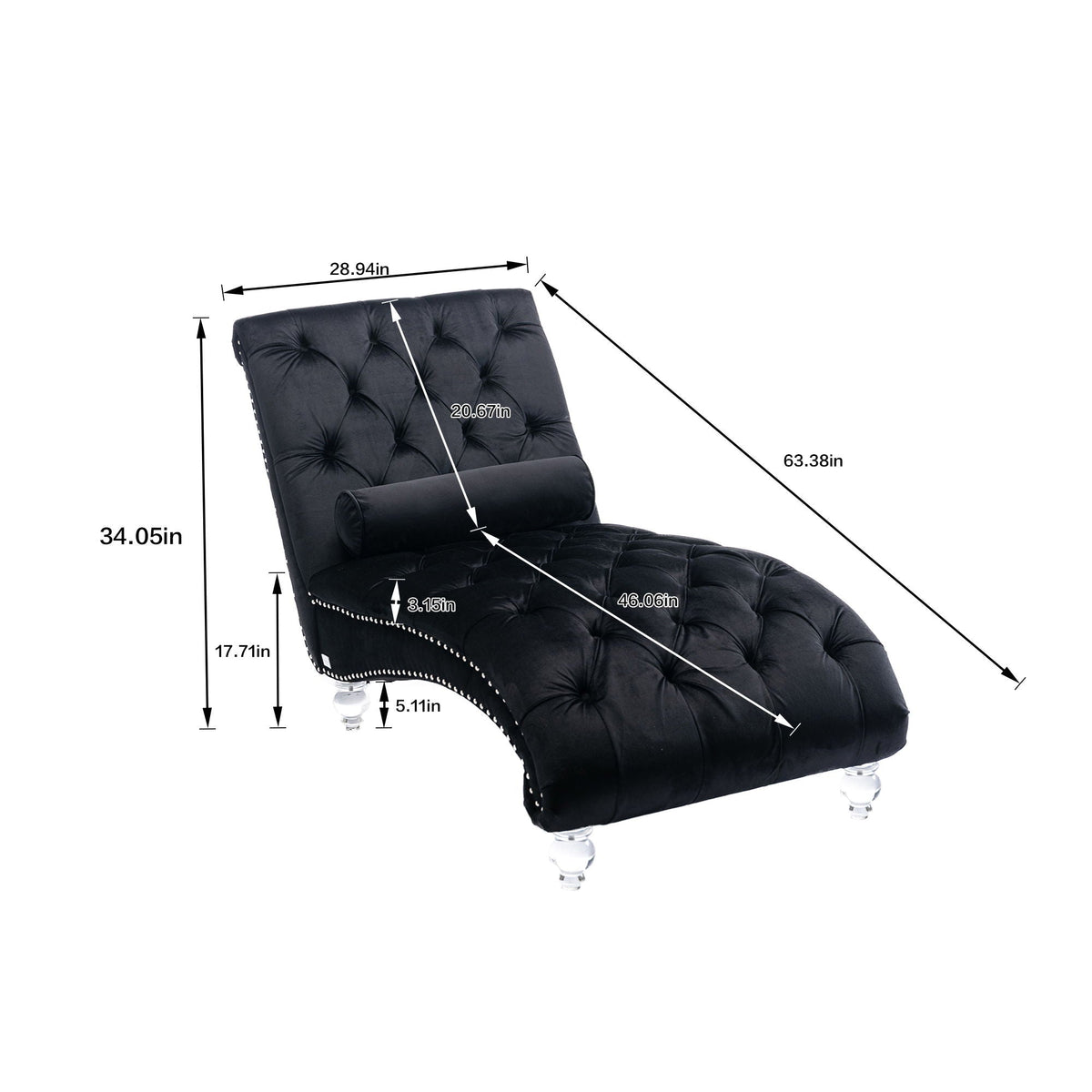 Velvet button-tufted black chaise lounge with pillow by HouseOfZazla on Tampa Home & Garden Store