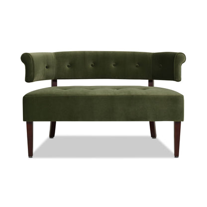 Jared Versatile Roll-Arm Tufted Bench in olive green velvet with tufted back and wood legs on Tampa Home & Garden Store
