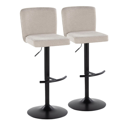 Contemporary adjustable barstool set beige upholstery, black bases, rounded T footrests, 2 stools on Tampa Home & Garden Store