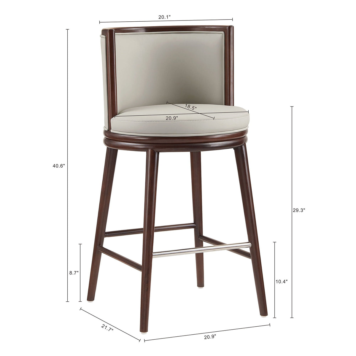 Evalyn Barstool, dark brown wood frame, beige upholstery, chrome footrest, bar-height stool on Tampa Home & Garden Store
