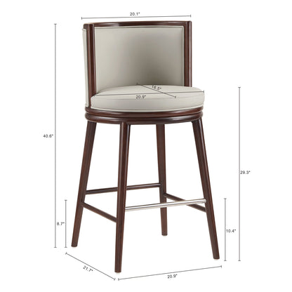 Evalyn Barstool, dark brown wood frame, beige upholstery, chrome footrest, bar-height stool on Tampa Home & Garden Store