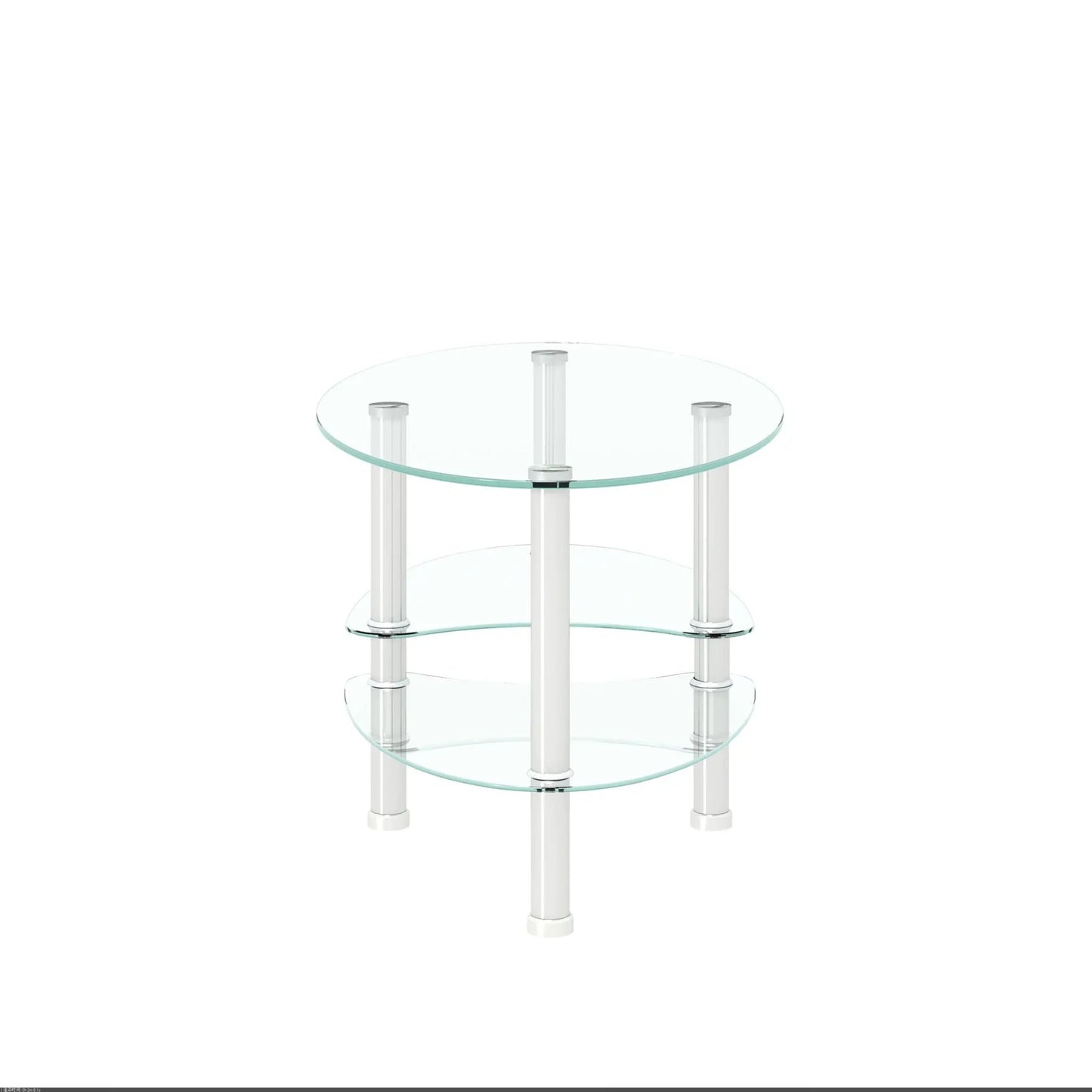 Transparent oval glass coffee table with three-tier shelves and chrome legs on Tampa Home & Garden Store