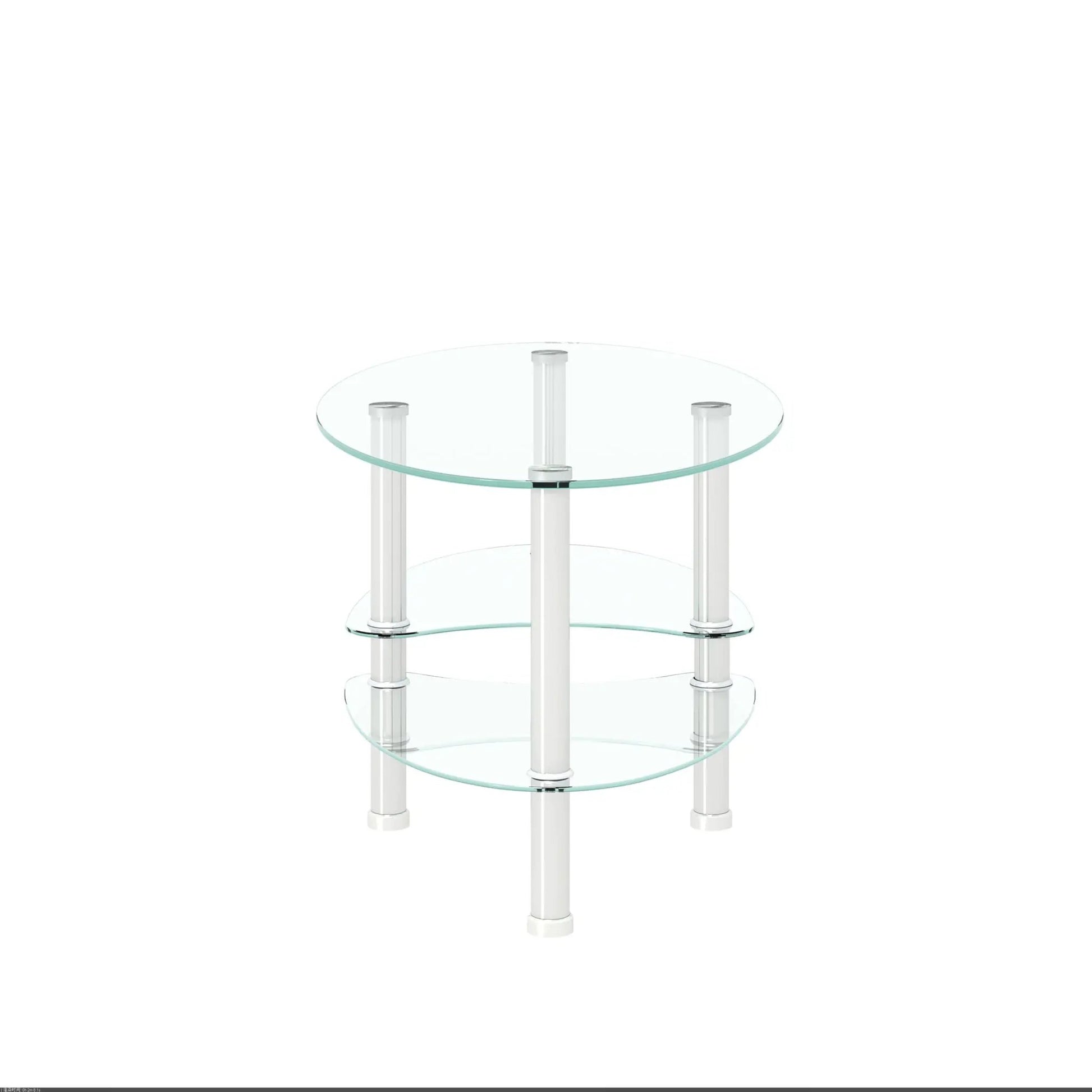 Transparent oval glass coffee table with three-tier shelves and chrome legs on Tampa Home & Garden Store