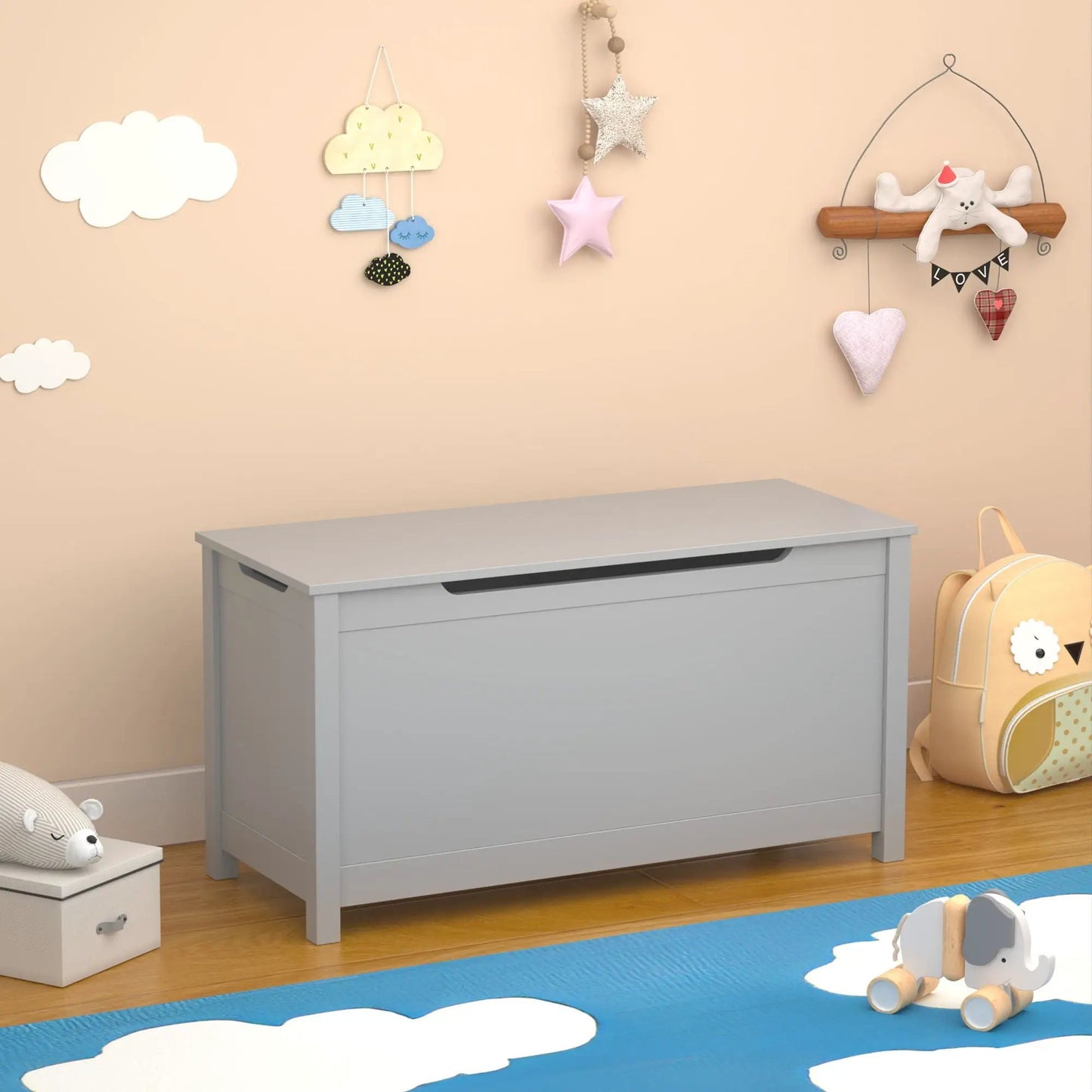 Toy Box Storage With Safety Hinged Lid For Kids